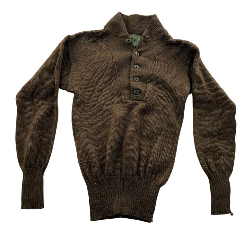 Sebo Knitwear Men's Commando Sweater Medium 100% Wool Brown Rib Knit Henley